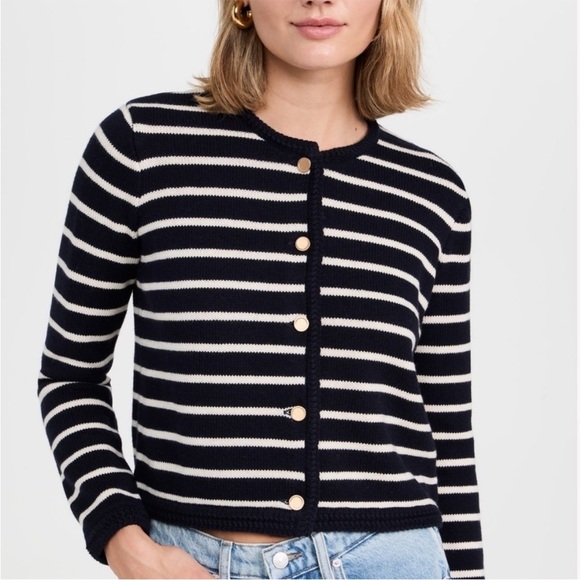 FRAME Denim Wool blend Cardigan small gold buttons striped - Picture 1 of 13